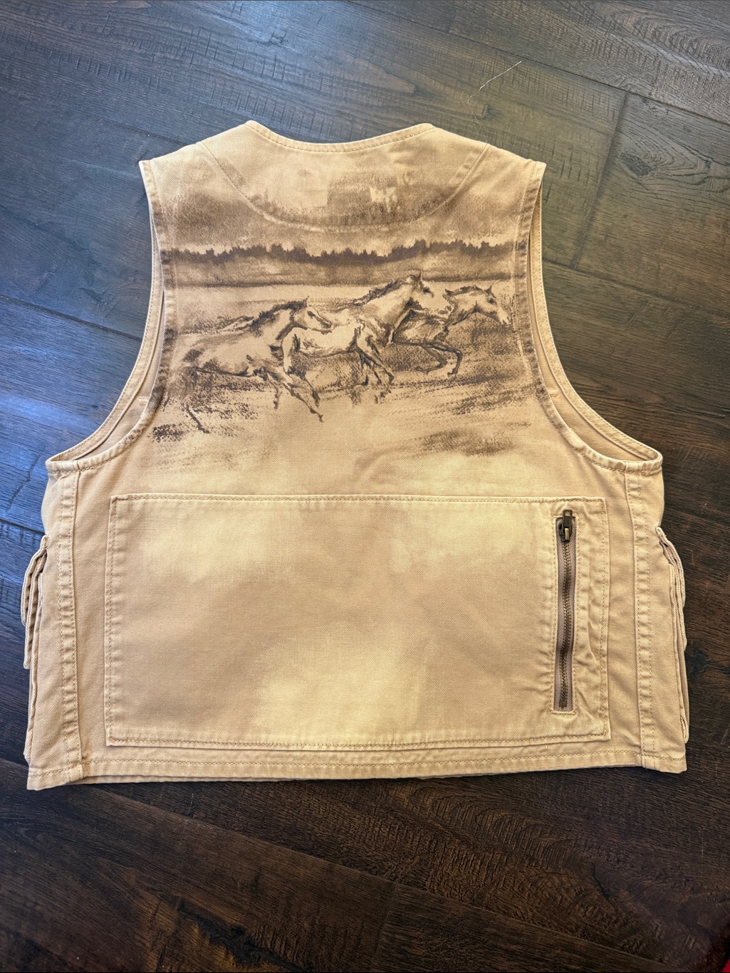 Ralph Lauren Tan Canvas Vest With Running Horses Print